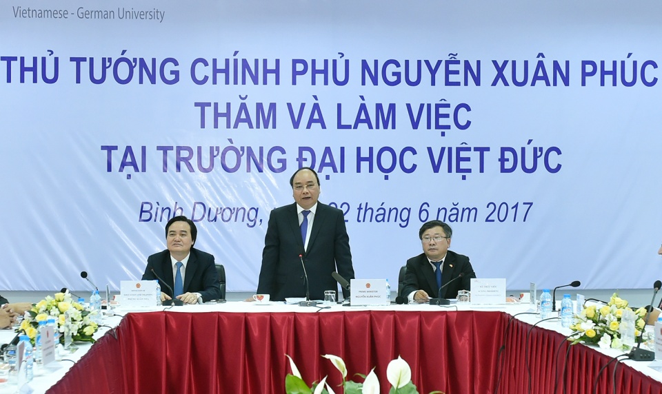 Thủ tướng Nguyễn Xuân Phúc phát biểu tại buổi làm việc với Đại học Việt-Đức.
