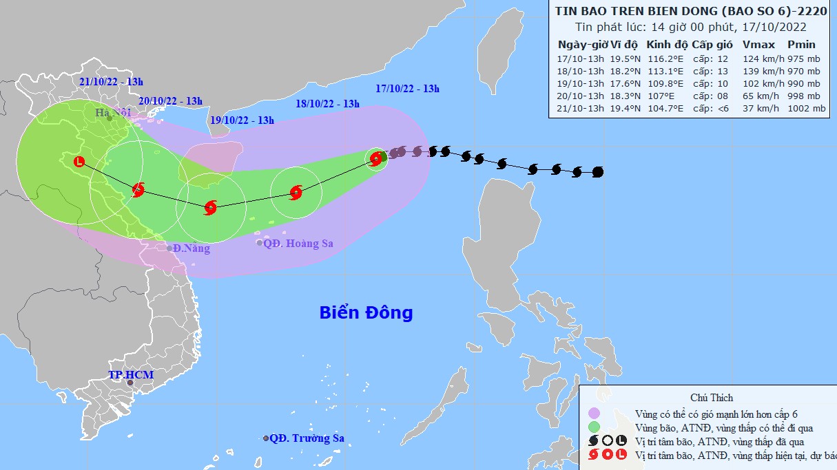 Bão số 6 cách quần đảo Hoàng Sa khoảng 520km; Bắc Biển Đông sẽ có gió giật cấp 15, biển động dữ dội