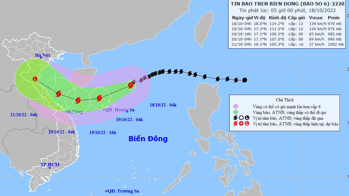 Bão số 6 duy trì cường độ gió giật cấp 15, tiến dần vào khu vực Bắc miền Trung