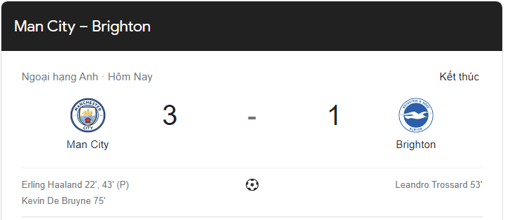 Link xem trực tiếp Man City vs Brighton (20h00 ngày 22/10) vòng 13 Ngoại hạng Anh