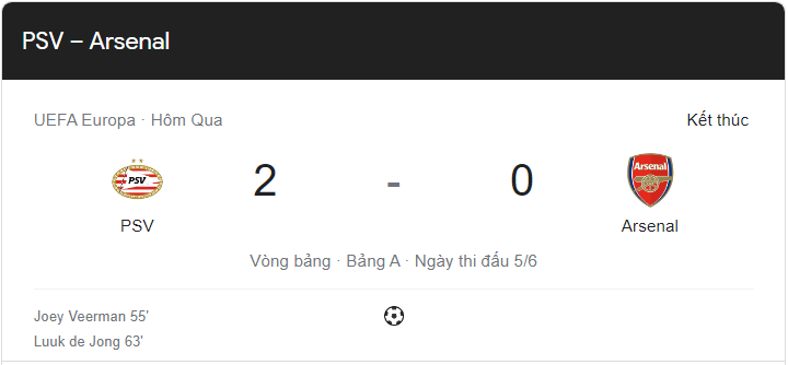 Link xem trực tiếp Arsenal vs PSV (23h45 ngày 27/10) vòng bảng Cúp C2 châu Âu
