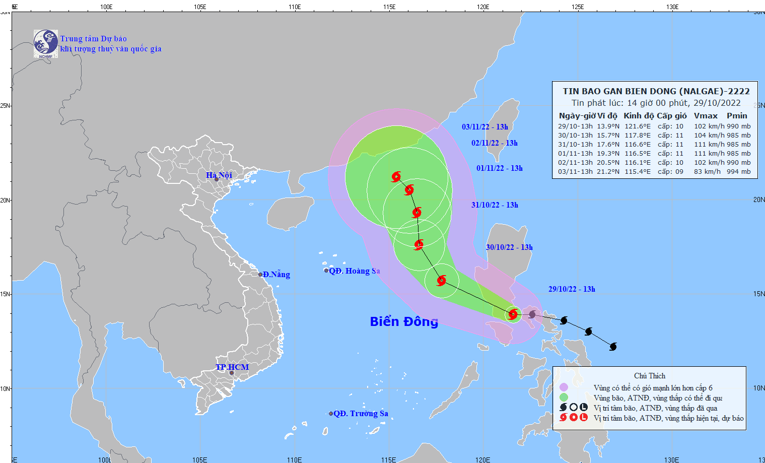 Dự báo thời tiết: Bão Nalgae có xu hướng mạnh dần lên, sóng biển vùng gần tâm bão cao 7-9m