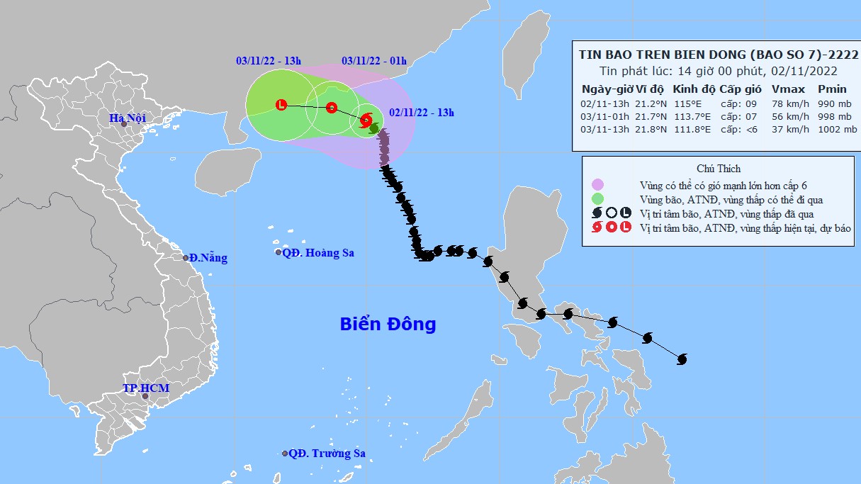 Bão số 7 sẽ suy yếu thành vùng áp thấp trên đất liền Trung Quốc
