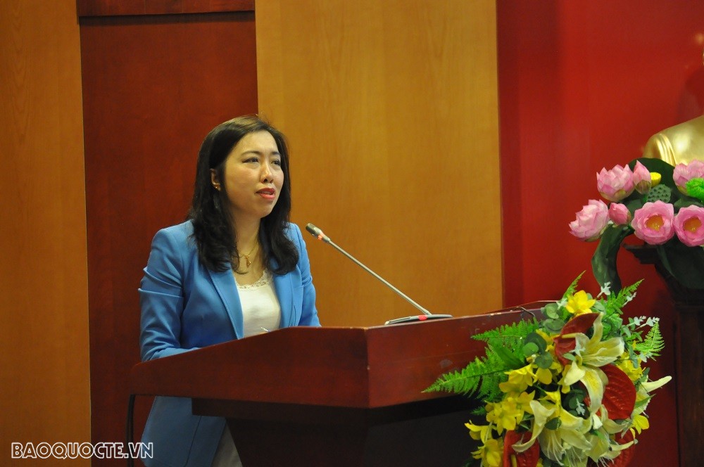 (11.08) Trợ lý Bộ trưởng Bộ Ngoại giao Lê Thị Thu Hằng đã gửi lời cảm ơn Pakistan đã ủng hộ Việt Nam ứng cử vào Hội đồng Nhân quyền Liên hợp quốc. (Ảnh: Minh Quân)