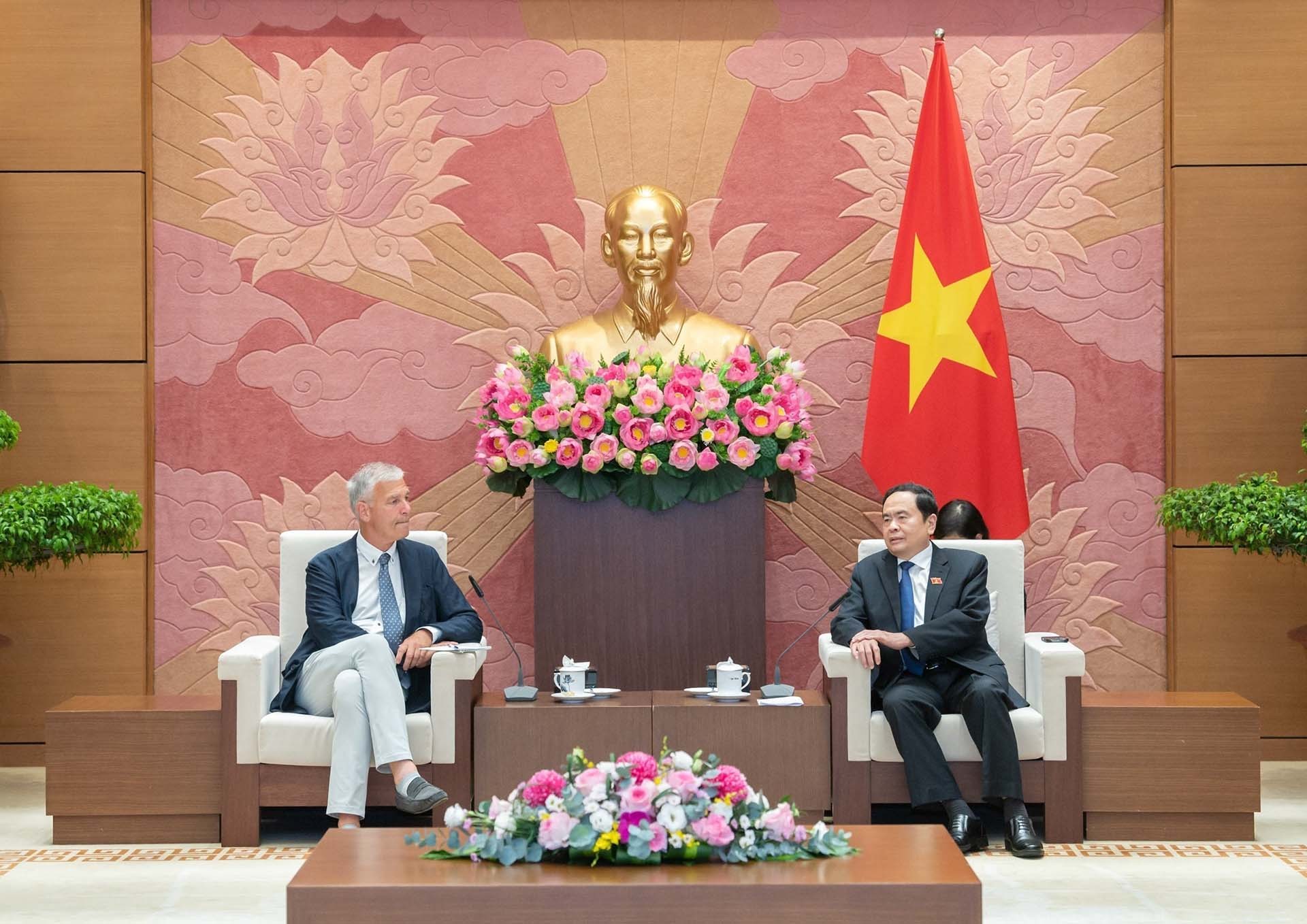 Phó Chủ tịch Thường trực Quốc hội Trần Thanh Mẫn tiếp Phó Chủ tịch Thứ nhất Thượng viện Bỉ Andries Gryffroy. (Nguồn: TTXVN)