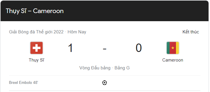 Link xem trực tiếp Thụy Sĩ vs Cameroon (17h00 ngày 24/11) bảng G World Cup 2022 - trực tiếp VTV5 Link xem trực tiếp Thụy Sĩ vs Cameroon (17h00 ngày 24/11) bảng G World Cup 2022 - trực tiếp VTV5
