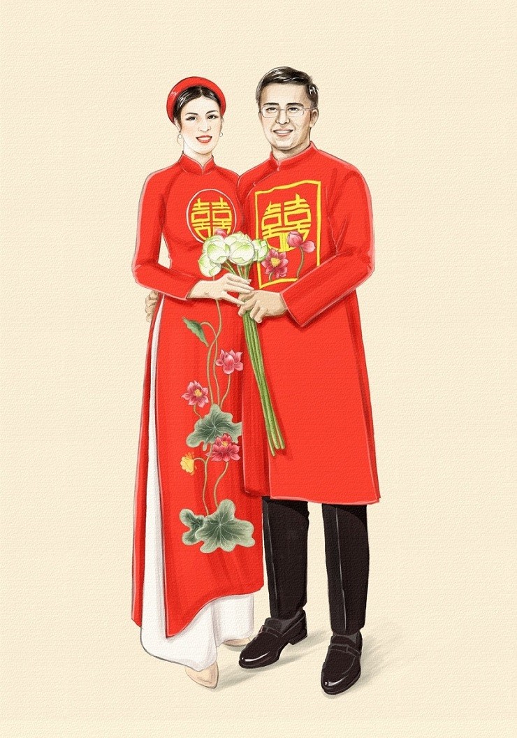 Áo dài đám ăn hỏi vợ chồng Hoa hậu Ngọc Hân do cô dâu tự thiết Áo dài đám ăn hỏi vợ chồng Hoa hậu Ngọc Hân do cô dâu tự thiết