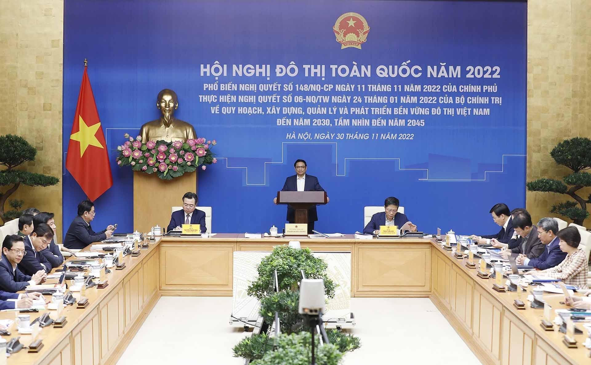 Thủ tướng Phạm Minh Chính chủ trì hội nghị. (Nguồn: TTXVN)