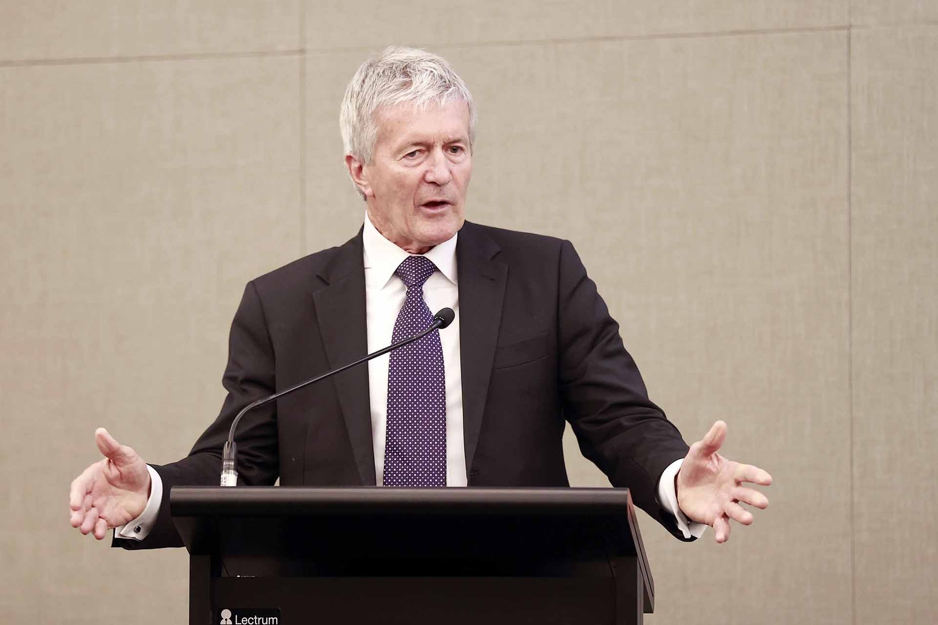 Bộ trưởng Thương mại và tăng trưởng xuất khẩu New Zealand Damien O’Connor phát biểu. (Nguồn: TTXVN)