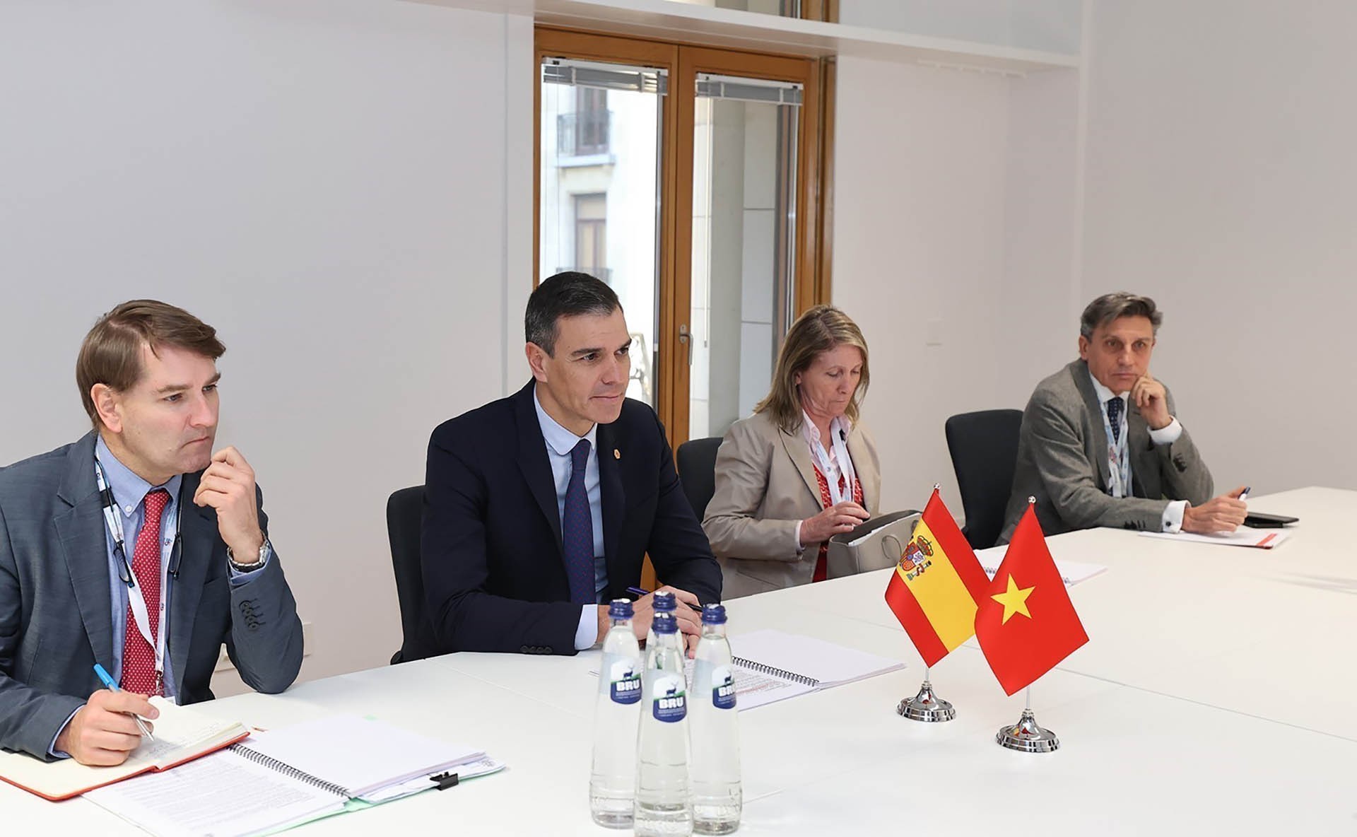 Thủ tướng Tây Ban Nha Pedro Sánchez Pérez-Castejón tại cuộc gặp. (Nguồn: TTXVN)