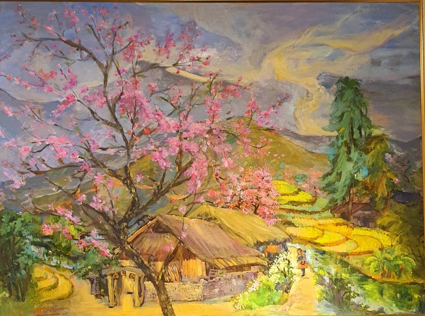 2.	Tác phẩm Xuân về trên bản nhỏ- Chất liệu Sơn dầu- Họa sĩ Nguyễn Hồng (Ảnh: Mạnh Cường)