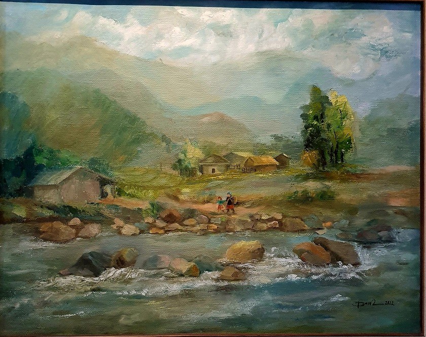 5.	Tác phẩm Bên suối Mường Hoa- Chất liệu Sơn dầu- Hoa sĩ Trần Thanh Vân. (Ảnh: Hạnh Mi)