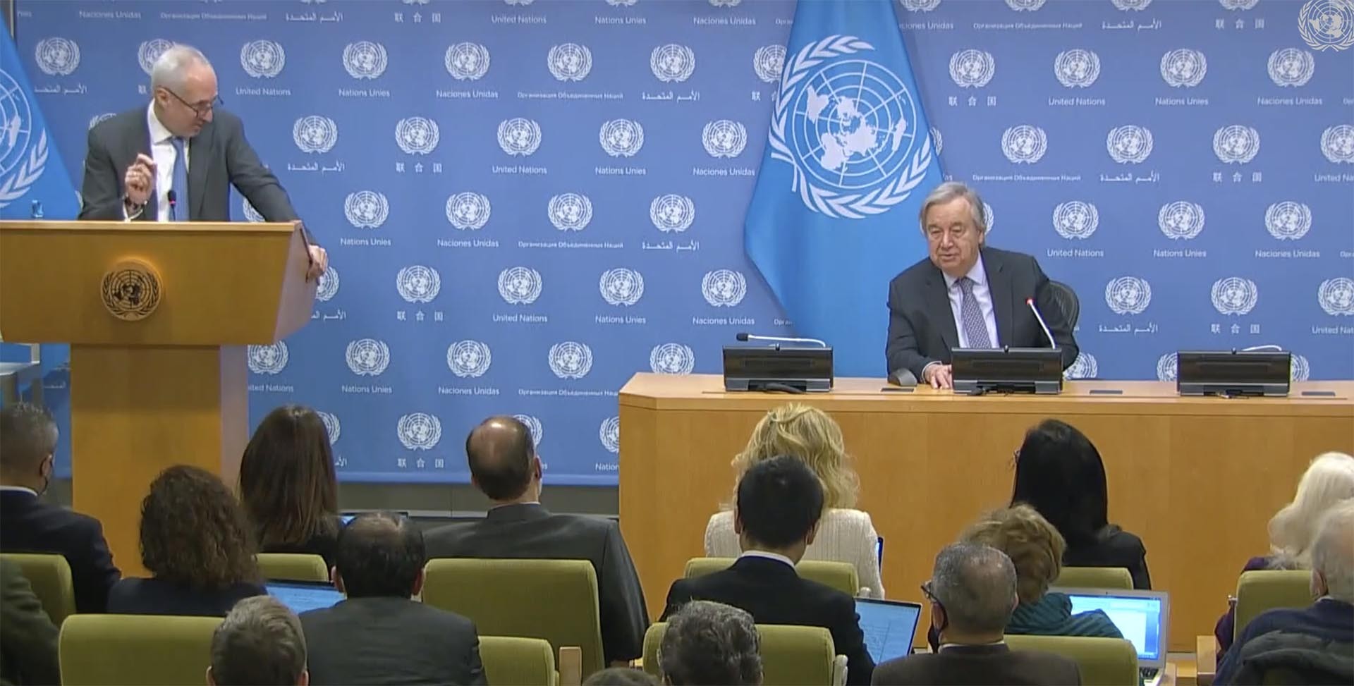 Tổng thư ký Liên hợp quốc António Guterres tổ chức họp báo cuối năm tại trụ sở LHQ, New York. Hoa Kỳ.