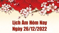 Lịch âm 26/12, xem lịch âm hôm nay Thứ Hai ngày 26/12/2022 là ngày tốt hay xấu? Lịch vạn niên 26/12/2022