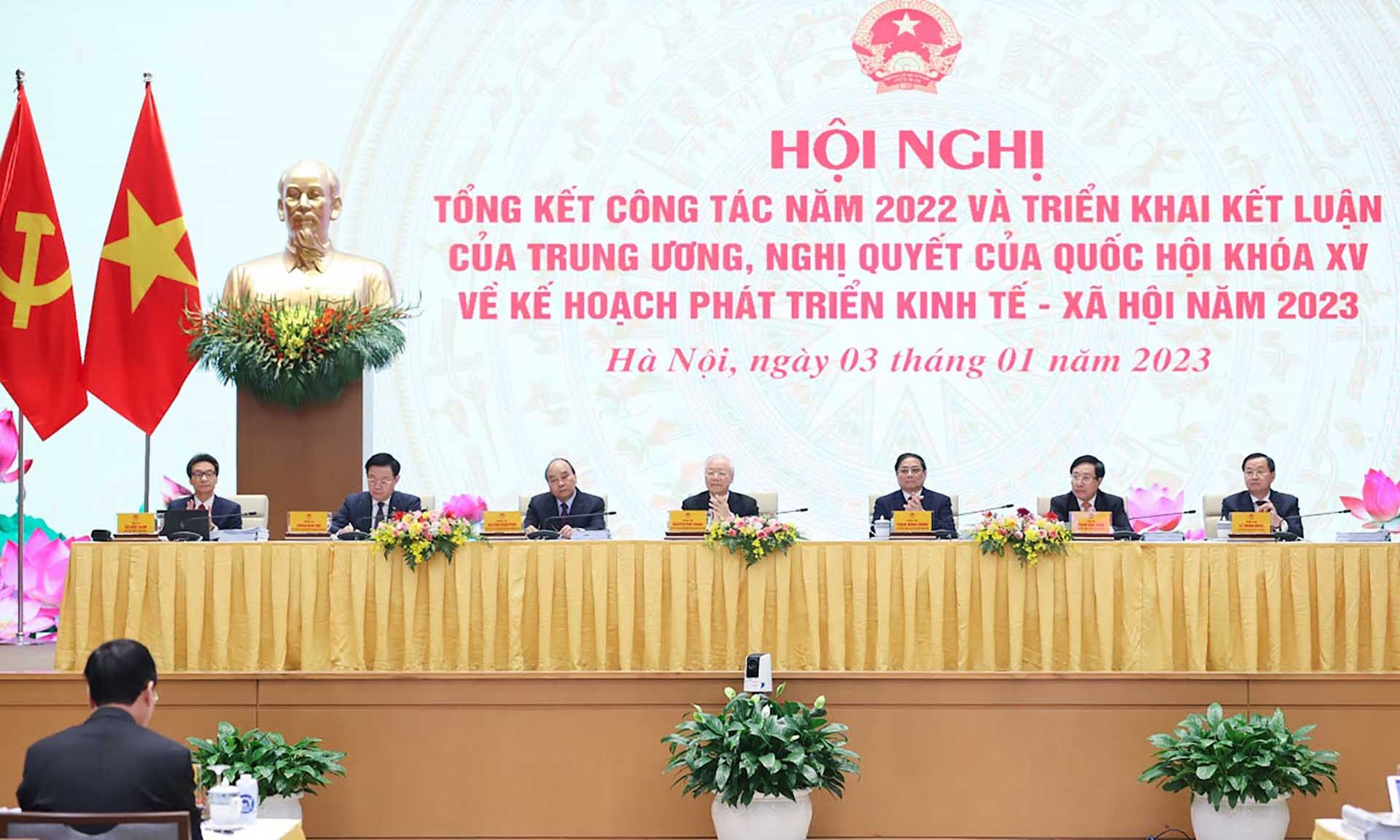 Các đồng chí lãnh đạo Đảng, Nhà nước dự Hội nghị.  (Nguồn: VGP)