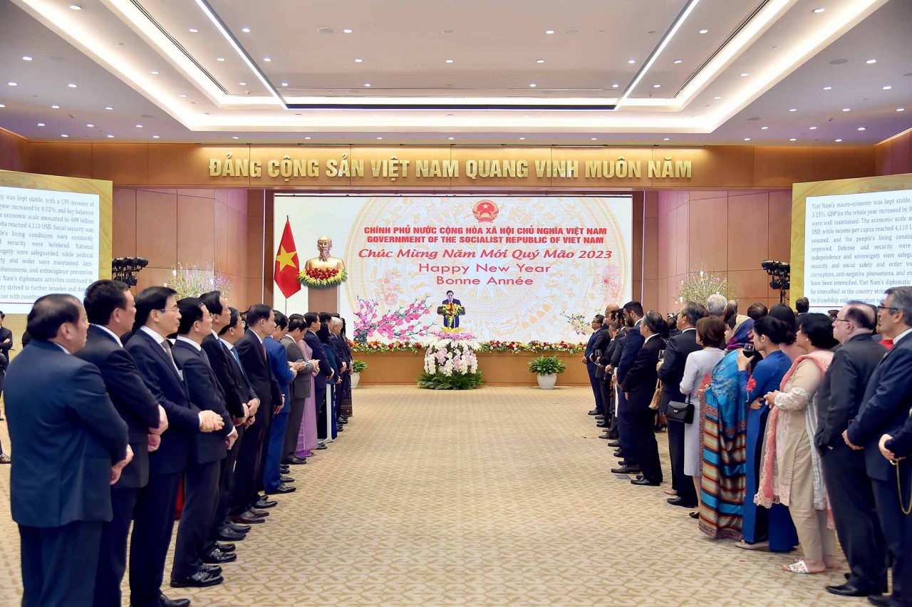 Thủ tướng Phạm Minh Chính và Phu nhân chiêu đãi Đoàn Ngoại giao nhân dịp Tết cổ truyền Quý Mão 2023