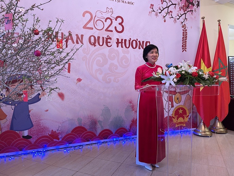 Đại sứ Đặng Thị Thu Hà phát biểu tại buổi lễ. (Nguồn: ĐSQ VN tại Morocco)