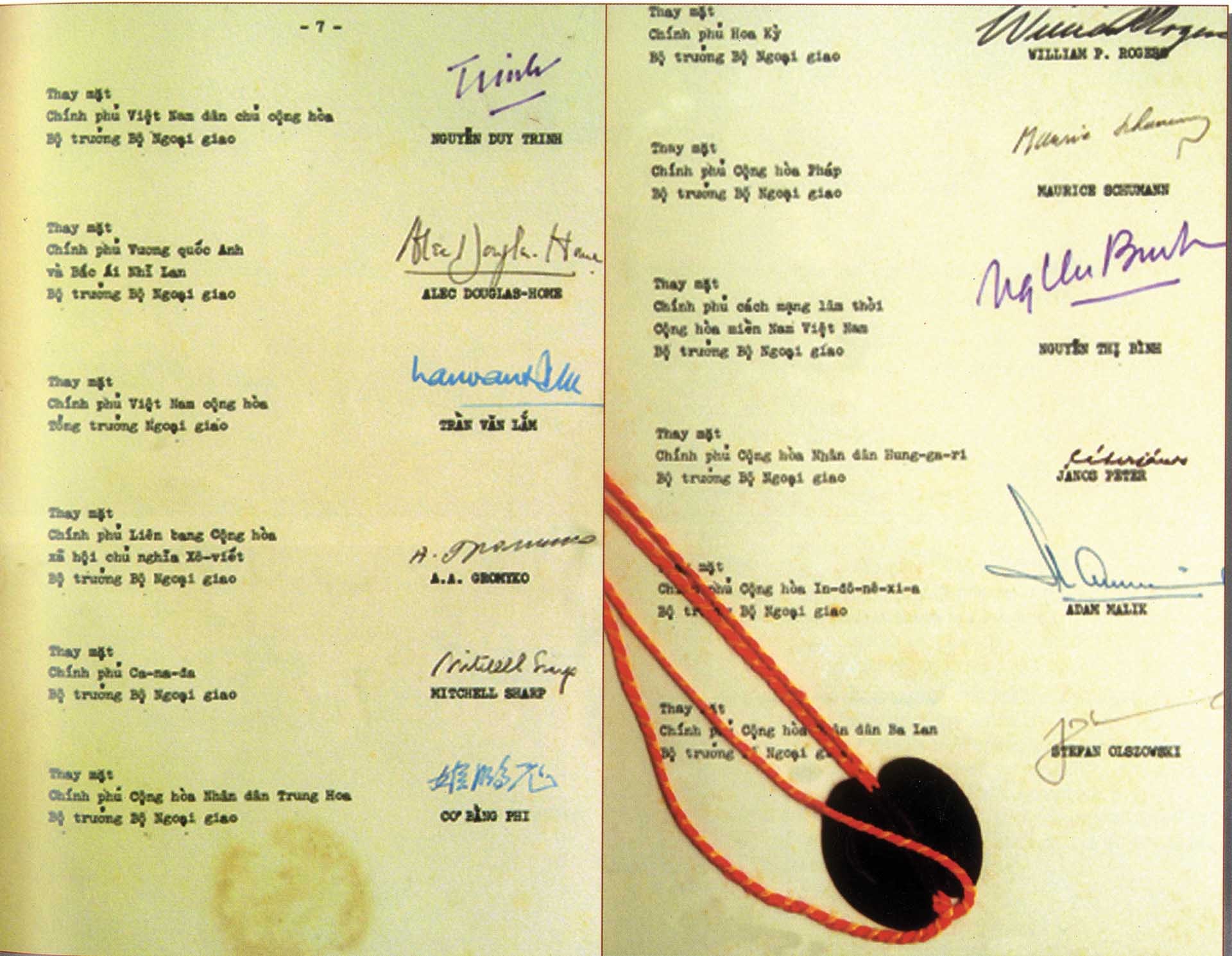 Chữ ký các bên tham gia Hội nghị quốc tế về Việt Nam.