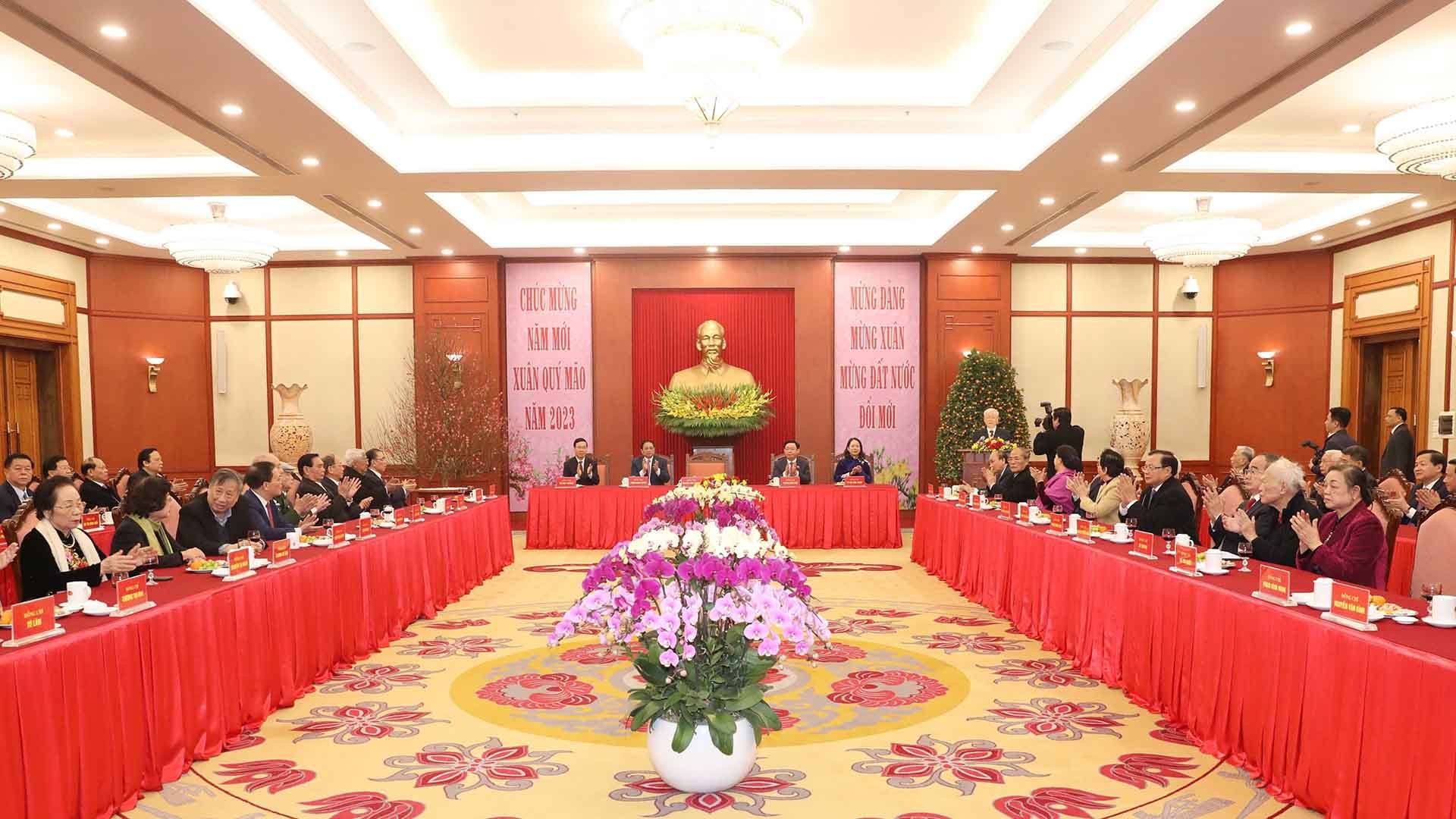 Quang cảnh buổi chúc Tết. (Nguồn: TTXVN)