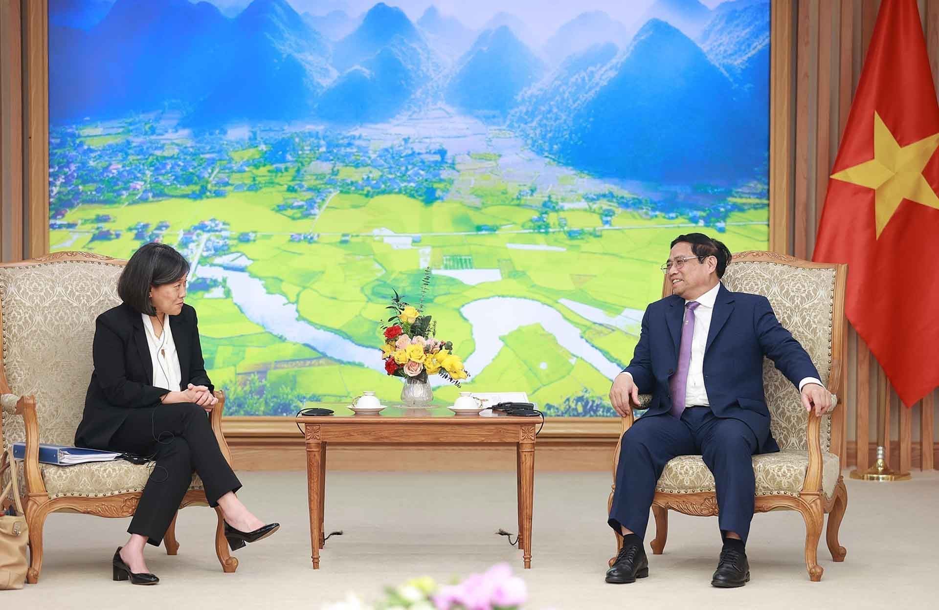 Thủ tướng Phạm Minh Chính tiếp bà Katherine Tai, Đại diện Thương mại Hoa Kỳ. (Nguồn: TTXVN) Thủ tướng Phạm Minh Chính tiếp bà Katherine Tai, Đại diện Thương mại Hoa Kỳ. (Nguồn: TTXVN)