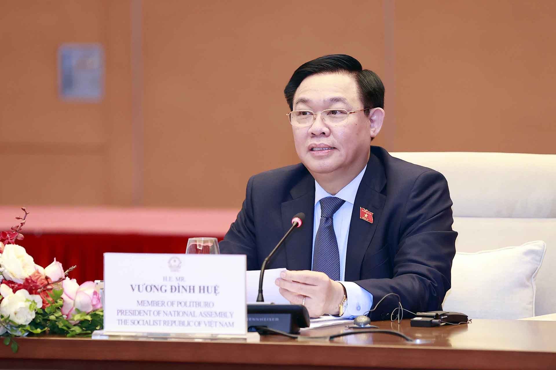 Chủ tịch Quốc hội Vương Đình Huệ phát biểu. (Nguồn: TTXVN)