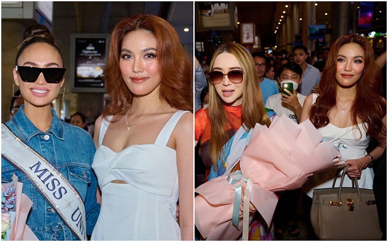 Siêu mẫu Lan Khuê đón Chủ tịch mới của Miss Universe người Thái Lan Anne Jakkaphong Jakrajutatip và đương kim Hoa hậu Hoàn vũ R'Bonney Nola.