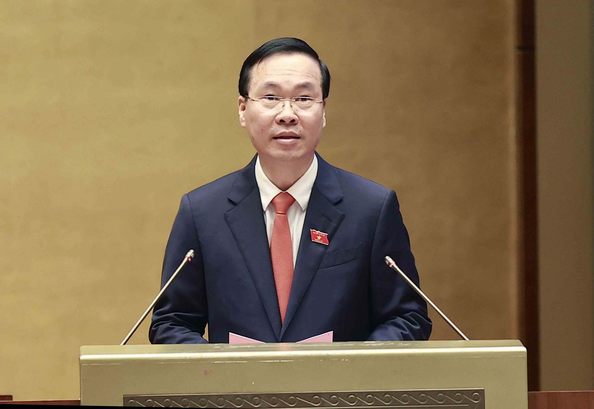 Chủ tịch nước Võ Văn Thưởng phát biểu nhậm chức. (Nguồn: TTXVN) Chủ tịch nước Võ Văn Thưởng phát biểu nhậm chức. (Nguồn: TTXVN)