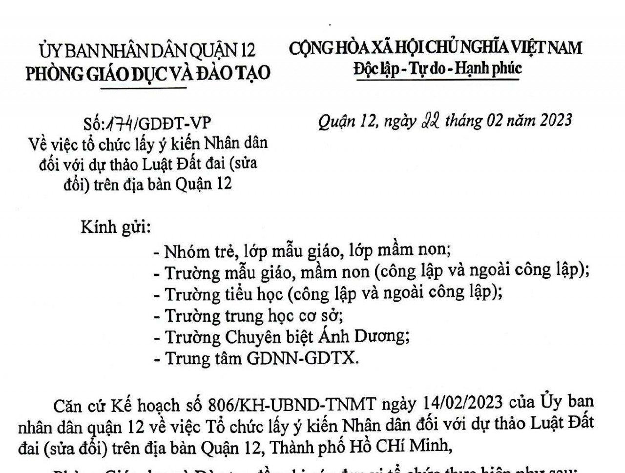 Sự thật văn bản lấy ý kiến trẻ mầm non về dự thảo Luật Đất đai