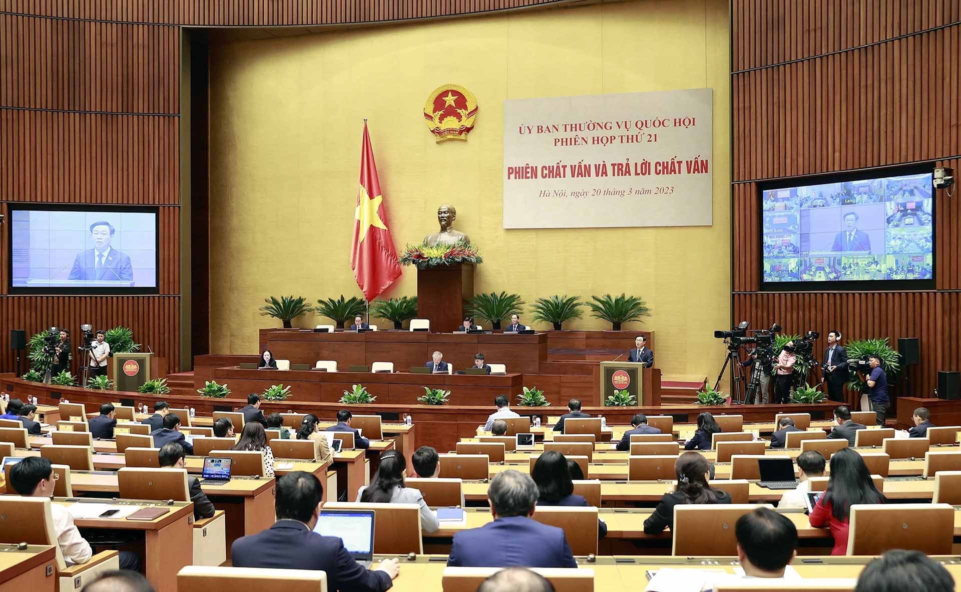 Quang cảnh phiên chất vấn và trả lời chất vấn. (Nguồn: TTXVN) Quang cảnh phiên chất vấn và trả lời chất vấn. (Nguồn: TTXVN)