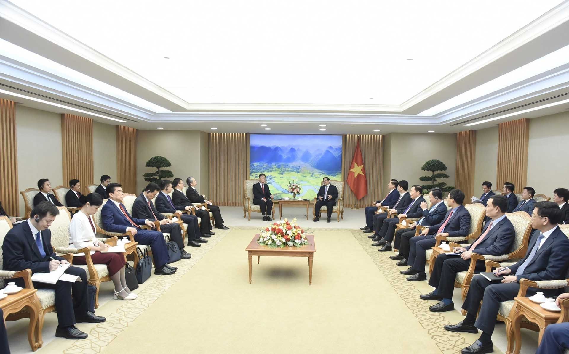 Thủ tướng Phạm Minh Chính tiếp đồng chí Lưu Ninh, Bí thư Đảng ủy Khu tự trị dân tộc Choang Quảng Tây, Trung Quốc. (Nguồn: TTXVN) Thủ tướng Phạm Minh Chính tiếp đồng chí Lưu Ninh, Bí thư Đảng ủy Khu tự trị dân tộc Choang Quảng Tây, Trung Quốc. (Nguồn: TTXVN)