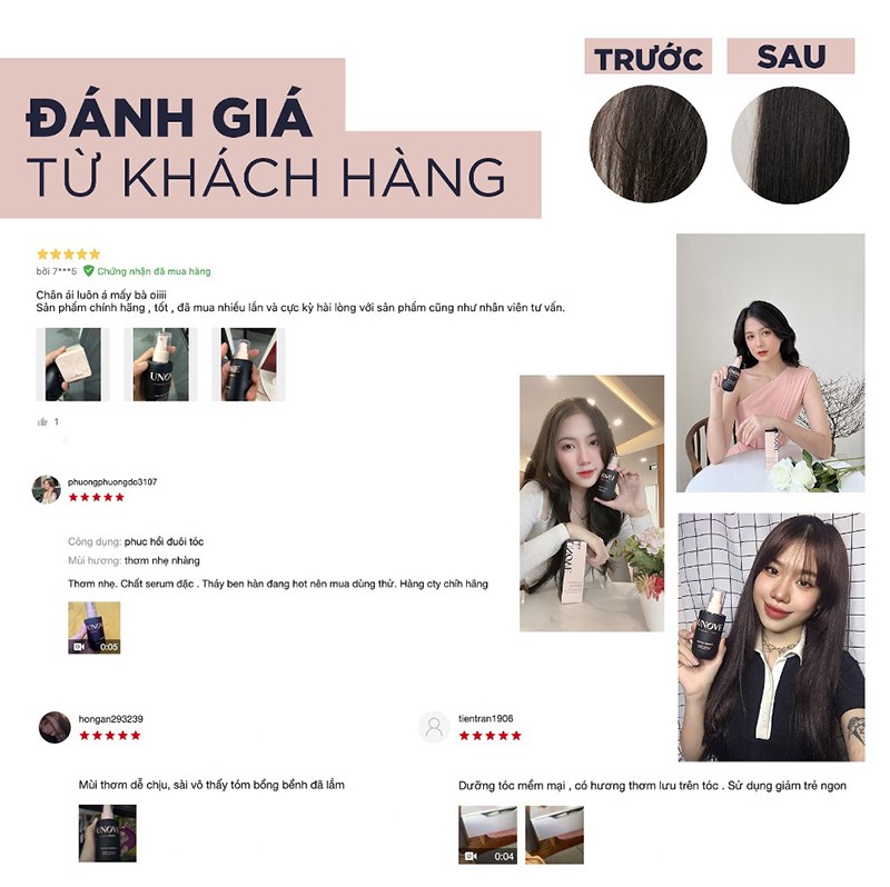 Feedback từ khách hàng sau khi dưỡng tóc bằng UNOVE Silk Oil Essence
