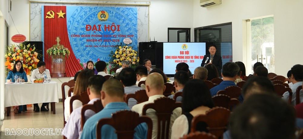 (04.22) Toàn cảnh Đại hội Công đoàn Phòng Dịch vụ Tổng hợp nhiệm kỳ 2023-2028 ngày 21/4/2023. (Ảnh: Minh Quân)