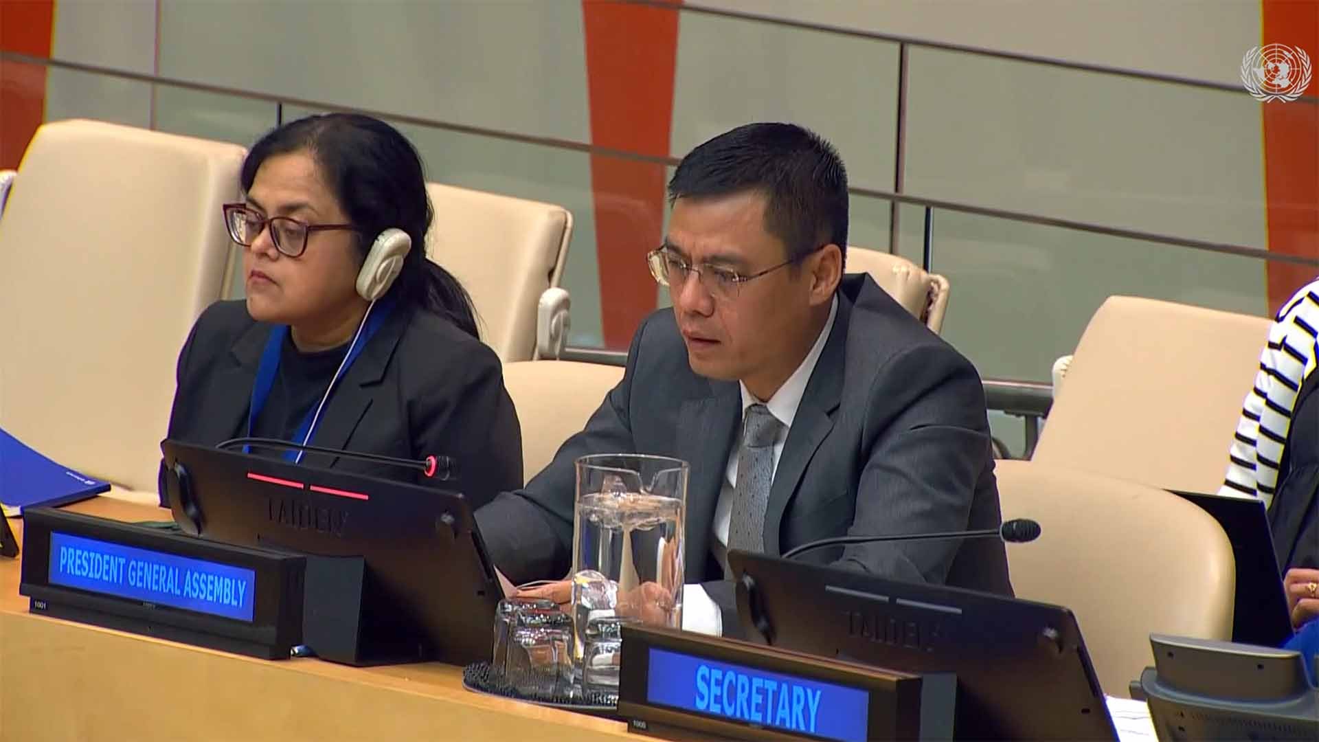 Đại sứ Đặng Hoàng Giang, Trưởng Phái đoàn Việt Nam tại LHQ phát biểu tại phiên họp.