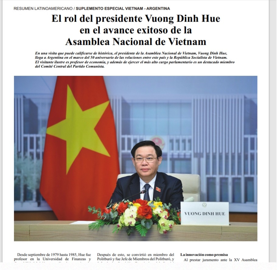 Truyền thông Argentina dành tình cảm đặc biệt cho chuyến thăm của Chủ tịch Quốc hội Vương Đình Huệ Truyền thông Argentina dành tình cảm đặc biệt cho chuyến thăm của Chủ tịch Quốc hội Vương Đình Huệ