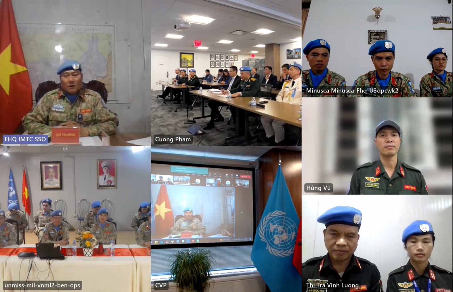Các đại biểu phát biểu từ các điểm cầu tại các Phái bộ gìn giữ hòa bình.