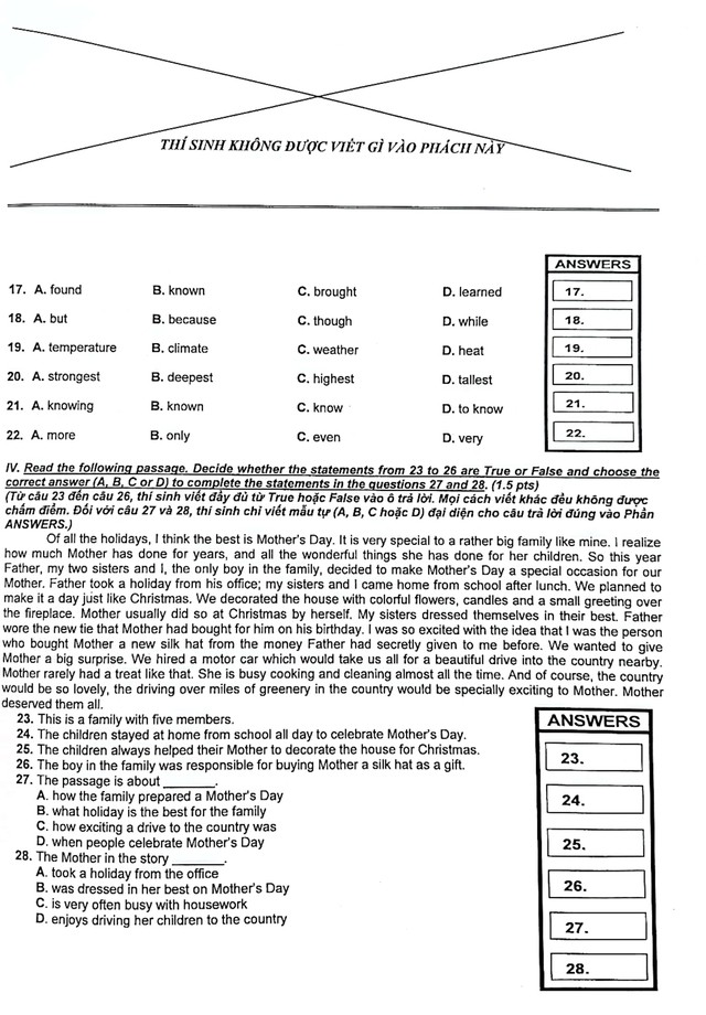 Đề thi Tiếng Anh lớp 10 tại TP. Hồ Chí Minh Đề thi Tiếng Anh lớp 10 tại TP. Hồ Chí Minh