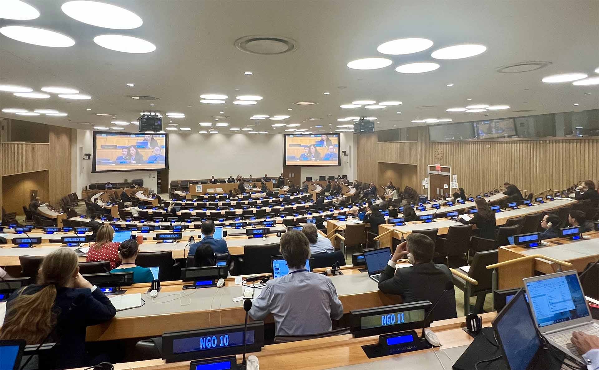 Tham tán công sứ Lê Thị Minh Thoa, Phó Trưởng Phái đoàn đại diện thường trực Việt Nam tại LHQ phát biểu tại Hội nghị. 