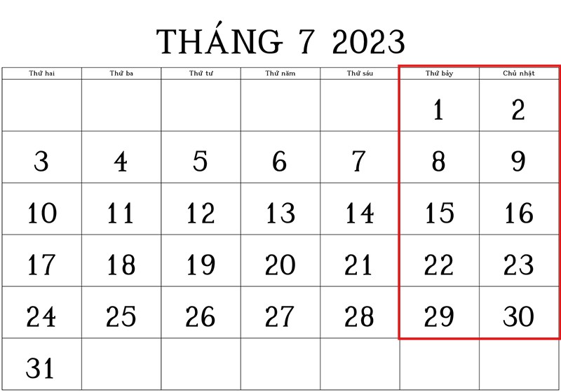 Lịch nghỉ tháng 7/2023 của cán bộ, công chức, viên chức và người lao động