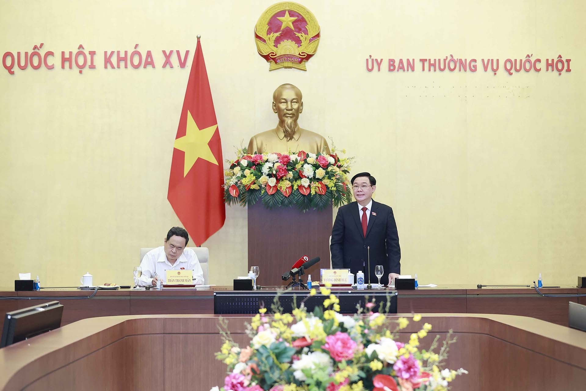 Chủ tịch Quốc hội Vương Đình Huệ phát biểu. (Nguồn: TTXVN) Chủ tịch Quốc hội Vương Đình Huệ phát biểu. (Nguồn: TTXVN)