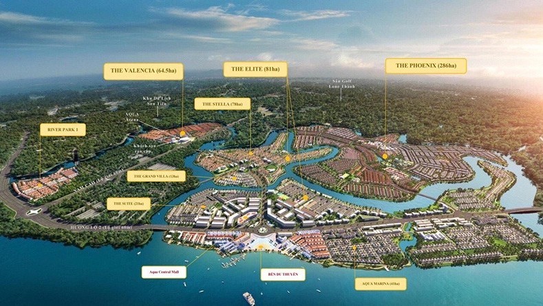 cong ty bat dong san kd ngon hai dang trong dem tai aqua city