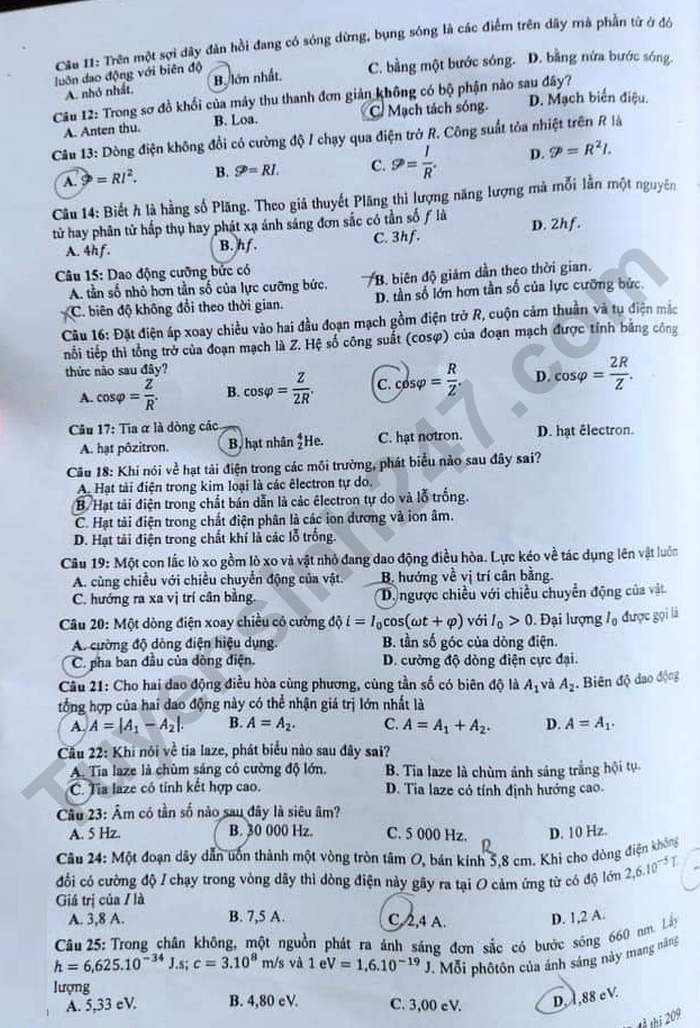 Đề và đáp án môn Vật lý thi tốt nghiệp THPT 2023