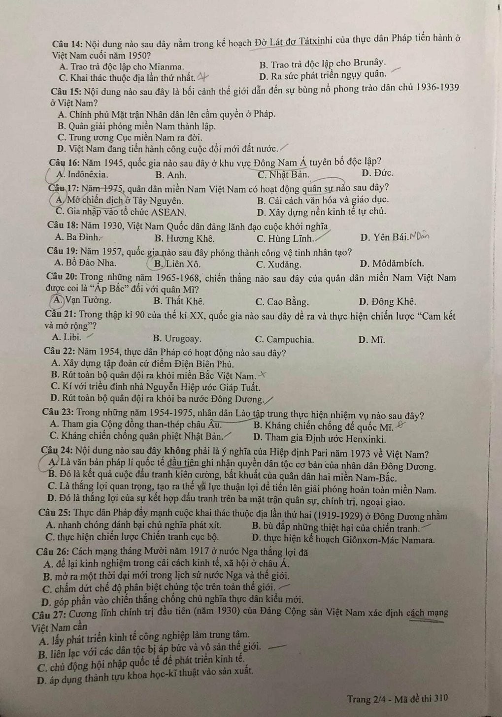 Thi tốt nghiệp THPT 2023: Đề thi chính thức môn Lịch sử Thi tốt nghiệp THPT 2023: Đề thi chính thức môn Lịch sử