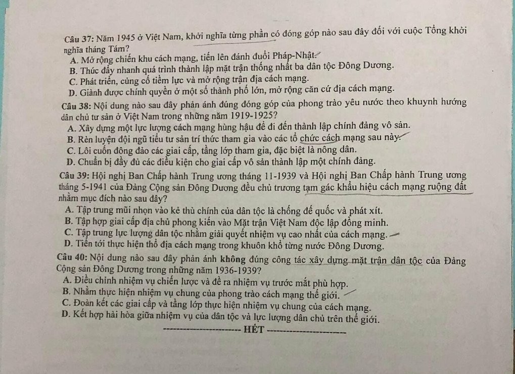 Thi tốt nghiệp THPT 2023: Đề thi chính thức môn Lịch sử Thi tốt nghiệp THPT 2023: Đề thi chính thức môn Lịch sử