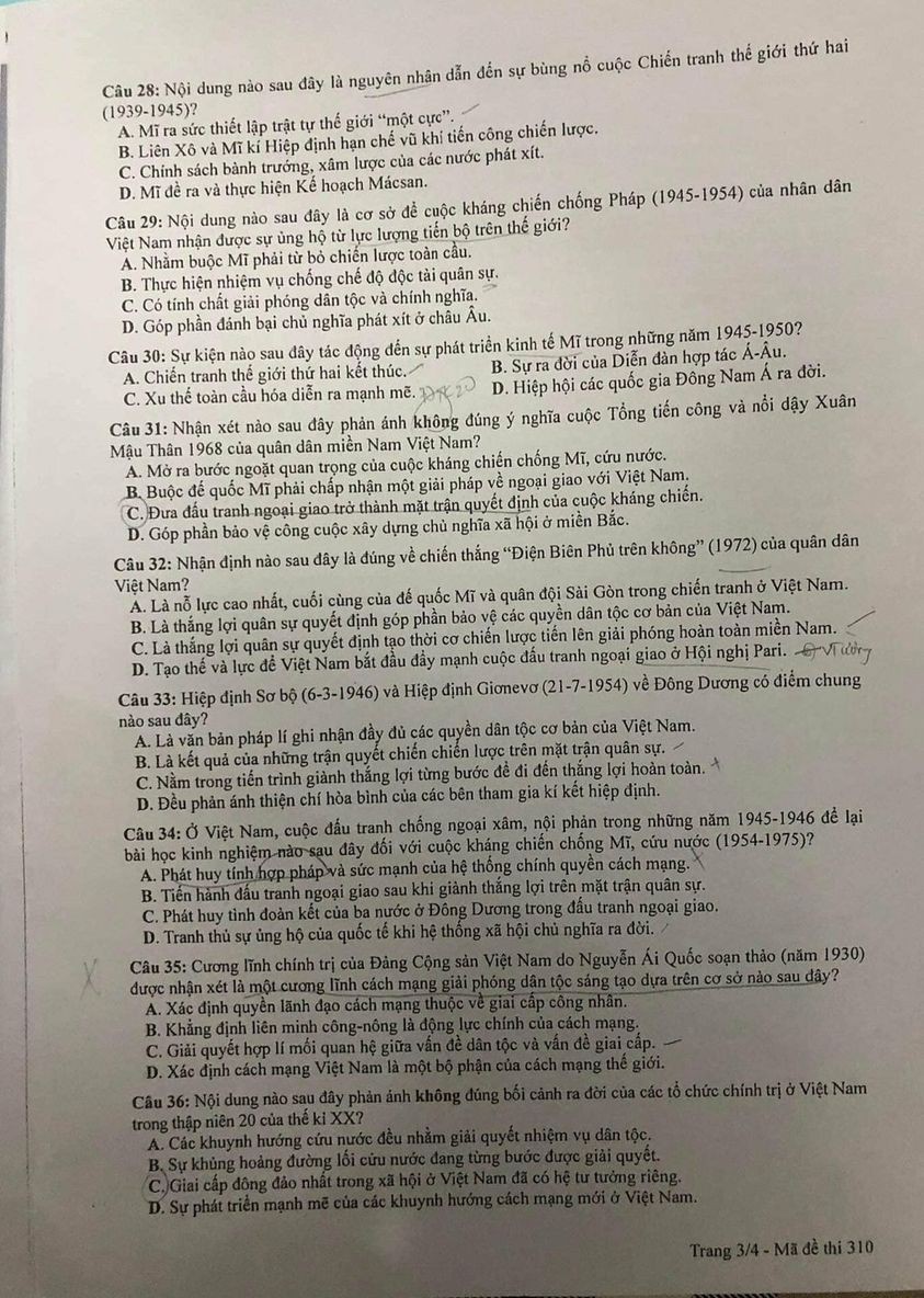 Thi tốt nghiệp THPT 2023: Đề thi chính thức môn Lịch sử Thi tốt nghiệp THPT 2023: Đề thi chính thức môn Lịch sử