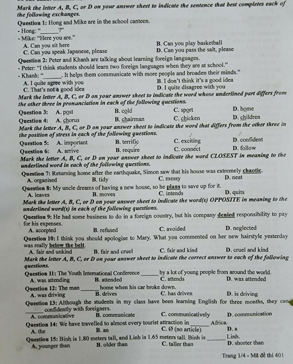 Đề môn Tiếng Anh thi tốt nghiệp THPT 2023 chính thức Đề môn Tiếng Anh thi tốt nghiệp THPT 2023 chính thức