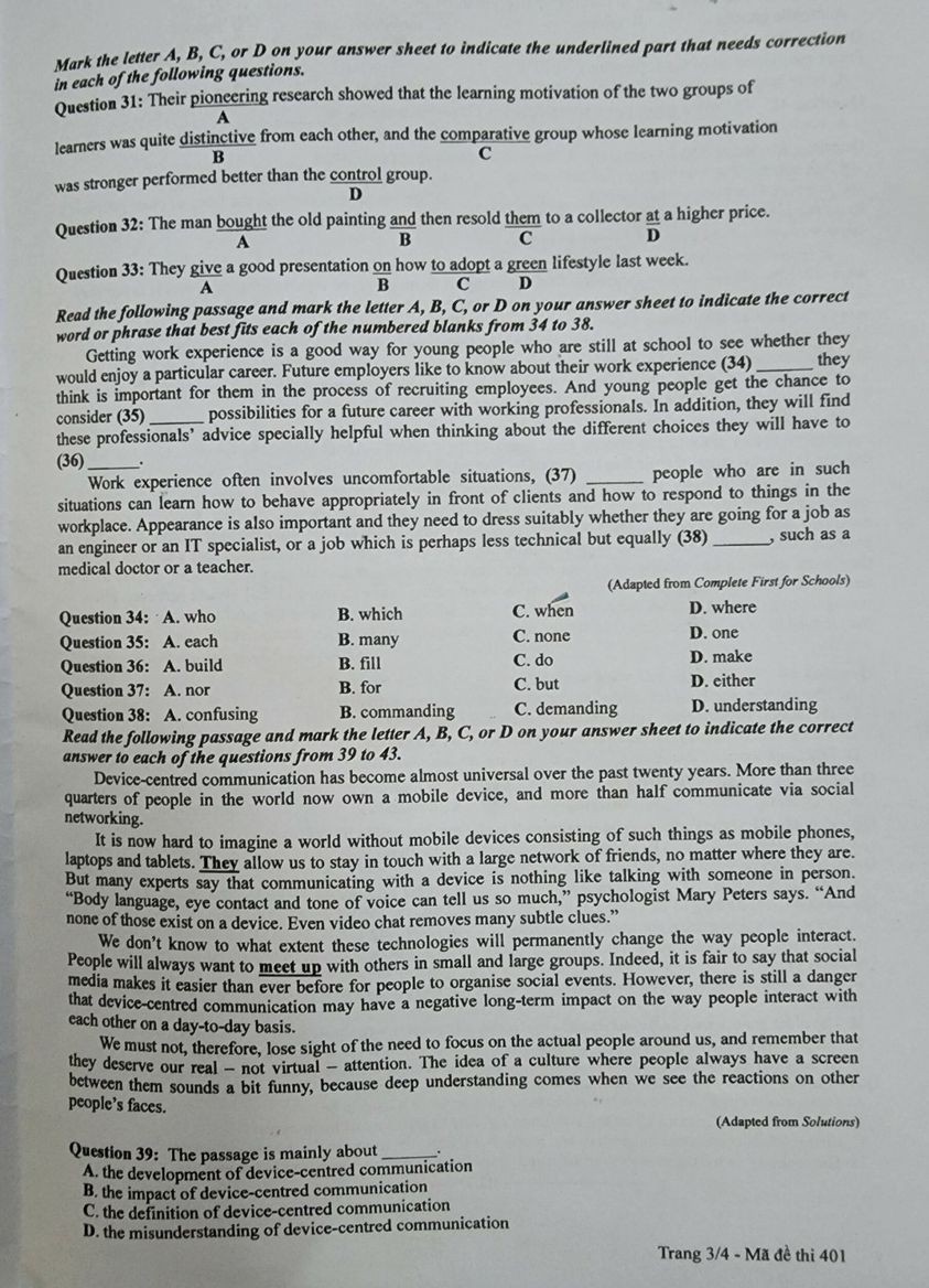 Đề môn Tiếng Anh thi tốt nghiệp THPT 2023 chính thức Đề môn Tiếng Anh thi tốt nghiệp THPT 2023 chính thức