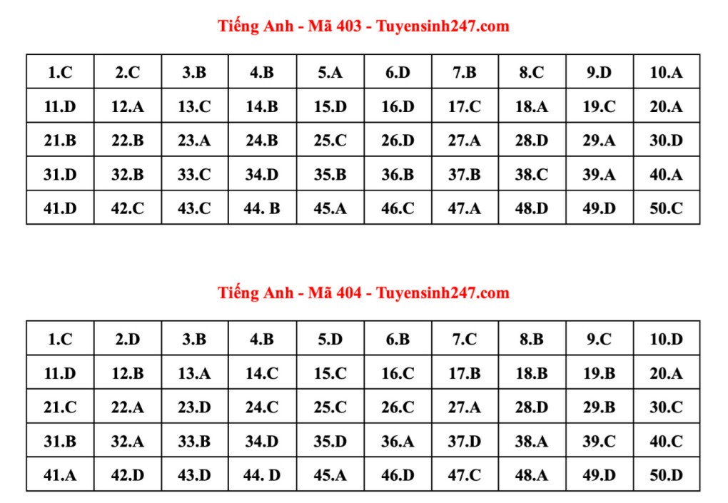 Đáp án tham khảo 24 mã đề thi Tiếng Anh tốt nghiệp THPT 2023 Đáp án tham khảo 24 mã đề thi Tiếng Anh tốt nghiệp THPT 2023
