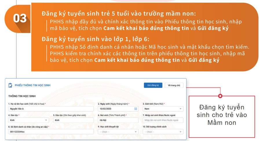 Hướng dẫn đăng ký tuyển sinh trực tuyến vào mầm non, lớp 1, lớp 6 ở Hà Nội Hướng dẫn đăng ký tuyển sinh trực tuyến vào mầm non, lớp 1, lớp 6 ở Hà Nội