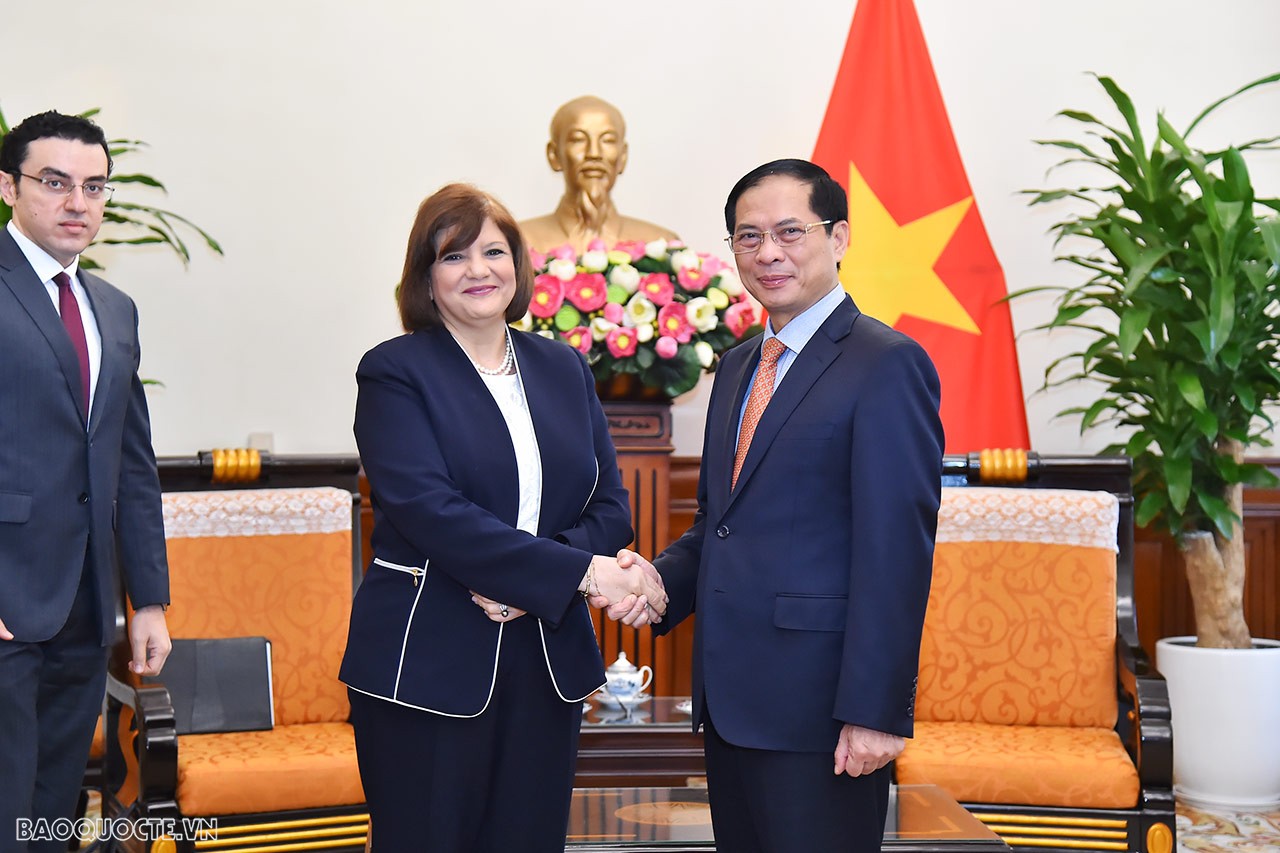 Sáng ngày 7/7, tại Trụ sở Bộ Ngoại giao, Bộ trưởng Ngoại giao Bùi Thanh Sơn đã tiếp bà Amal Abdel Kader Elmorsi Salama, Đại sứ Ai Cập tại Việt Nam. (Ảnh: Tuấn Anh)