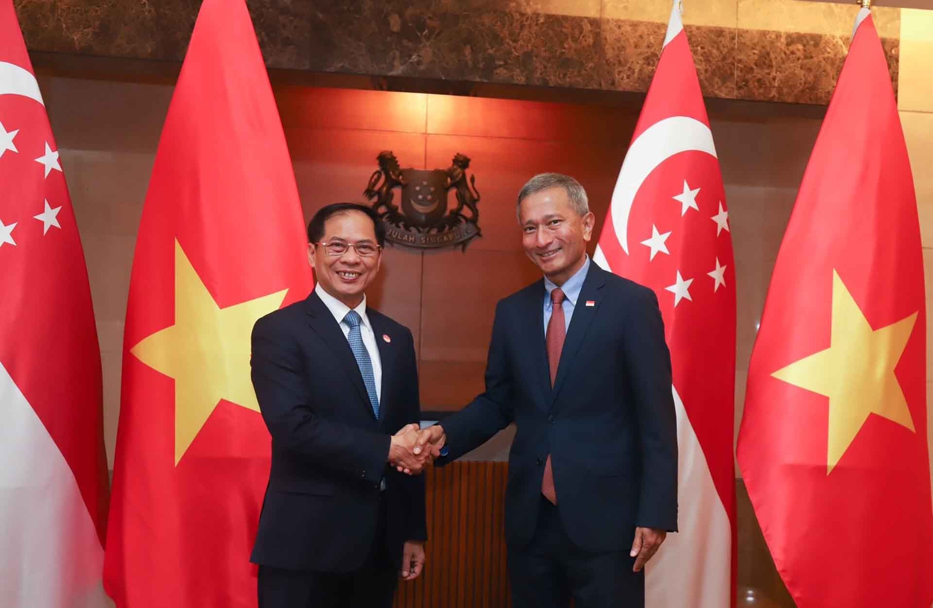 Bộ trưởng Ngoại giao Bùi Thanh Sơn và Bộ trưởng Ngoại giao Singapore Vivian Balakrishnan. Bộ trưởng Ngoại giao Bùi Thanh Sơn và Bộ trưởng Ngoại giao Singapore Vivian Balakrishnan.